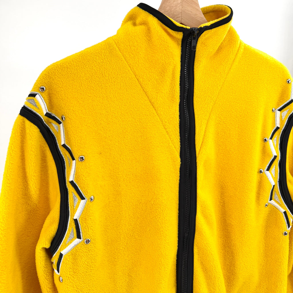 Vintage 90s Bob Mackie Yellow Studded Embroidered Fleece Zip Jacket