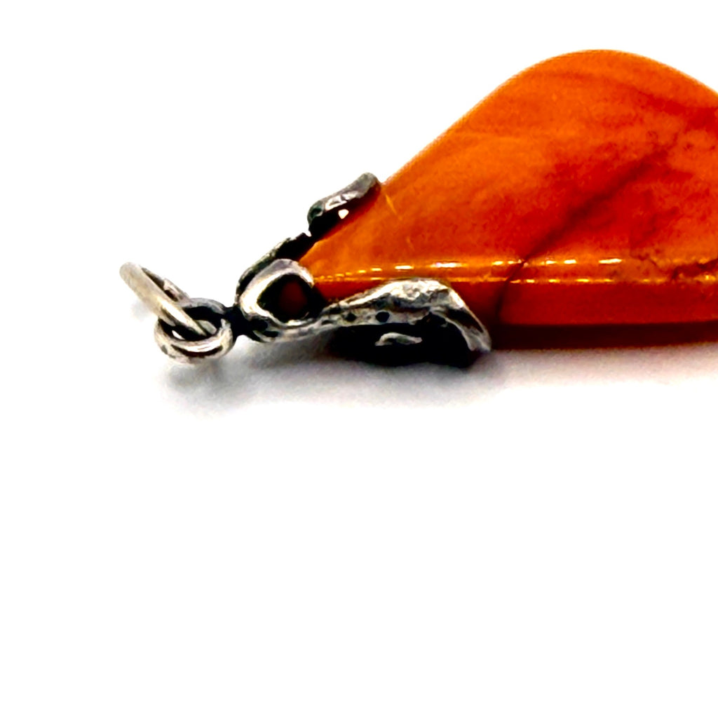 Vintage Orange Butterscotch Amber Sterling Silver Teardrop Pendant
