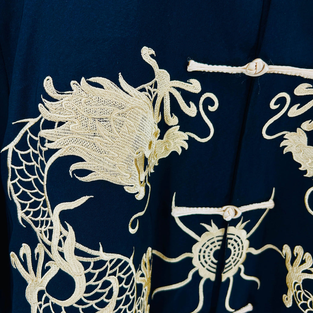 Miniye Black Gold Embroidered Satin Trim Dragon Statement Jacket