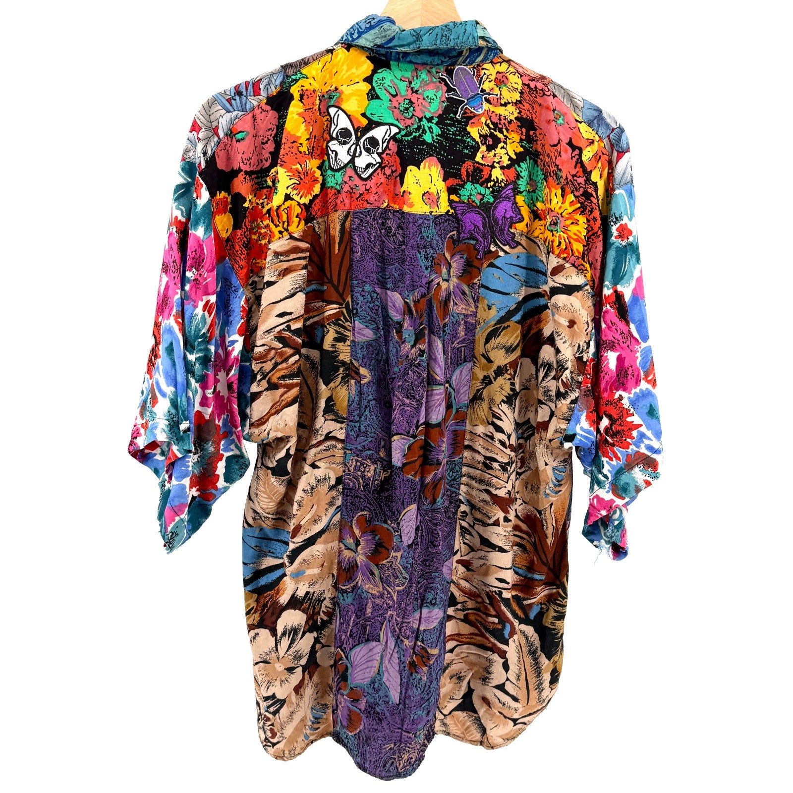 Vintage 90s Jazzman Patchwork Floral Customized Insect Patch Shirt