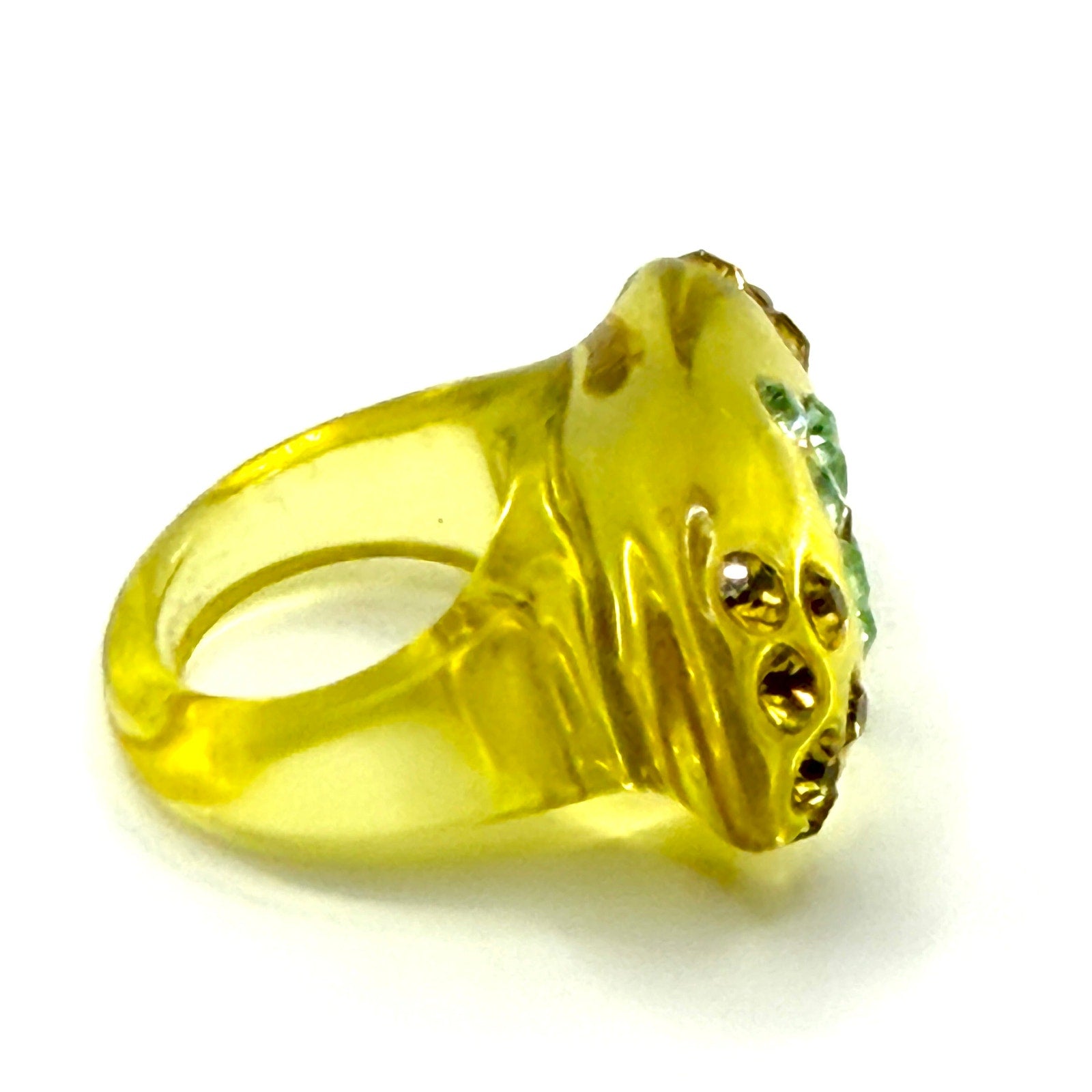 Vintage Y2K Yellow Resin Rhinestone Flower Chunky Dome Ring