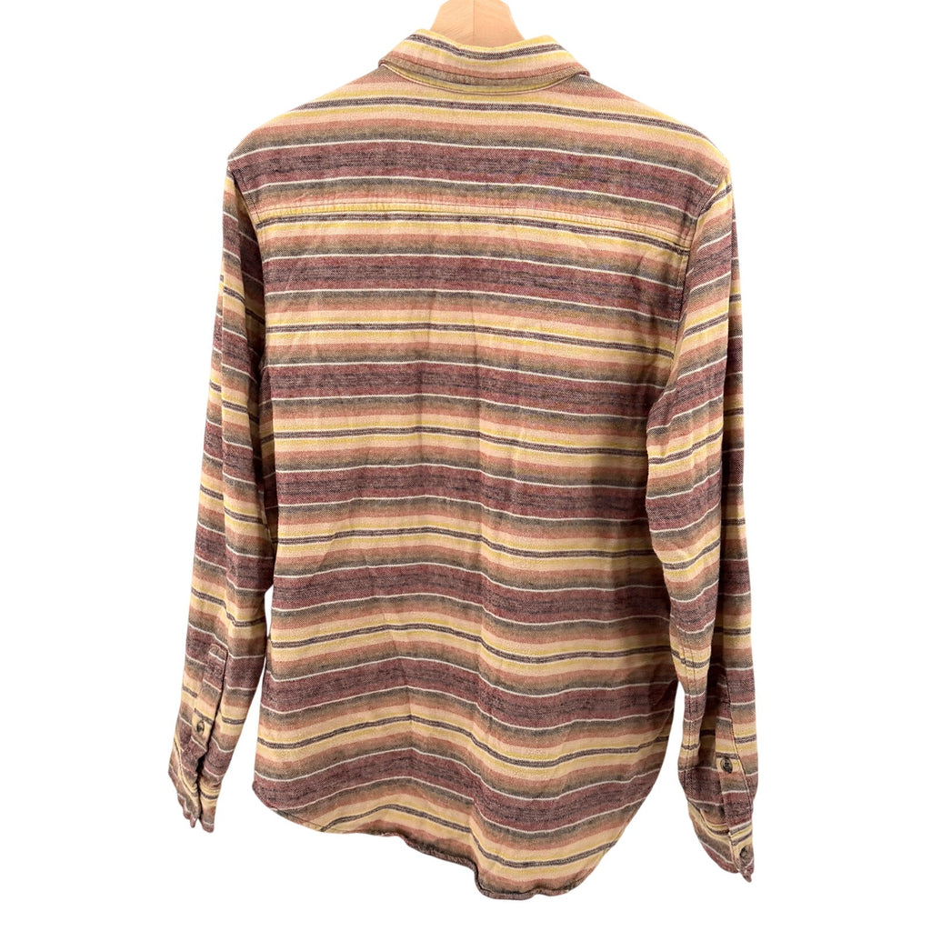 Eddie Bauer Brown Red Yellow Striped 100% Cotton Flannel Workshirt