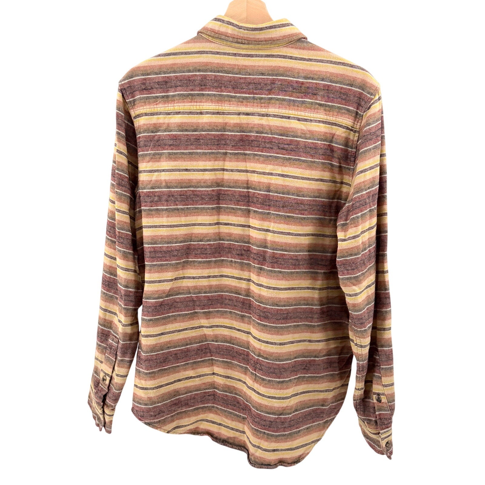 Eddie Bauer Brown Red Yellow Striped 100% Cotton Flannel Workshirt