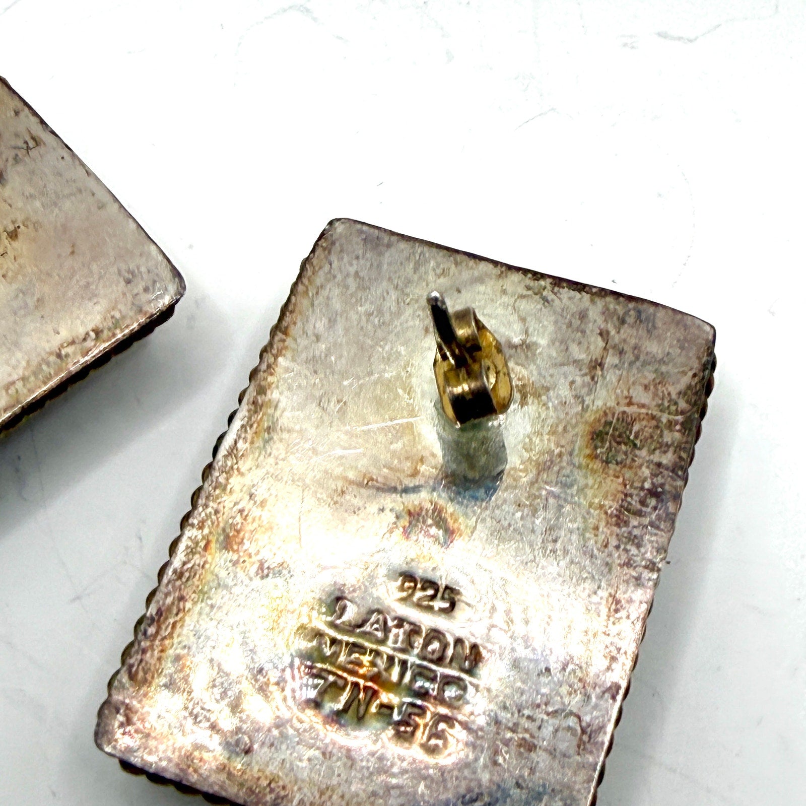 Vintage 90s Stamped Mexico 925 Sterling Silver Brass Rope Trim Post Earrings