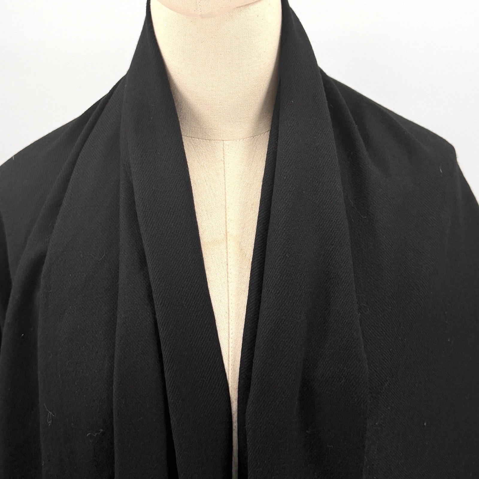 Vintage 90s Malabar Grove Black 100% Wool Velvet Applique Beaded Fringe Shawl