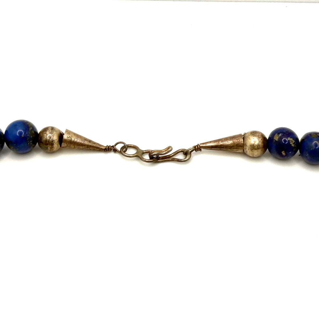 Vintage 90s Stamped Sterling Southwestern Blue Lapis Lazuli Beaded Necklace