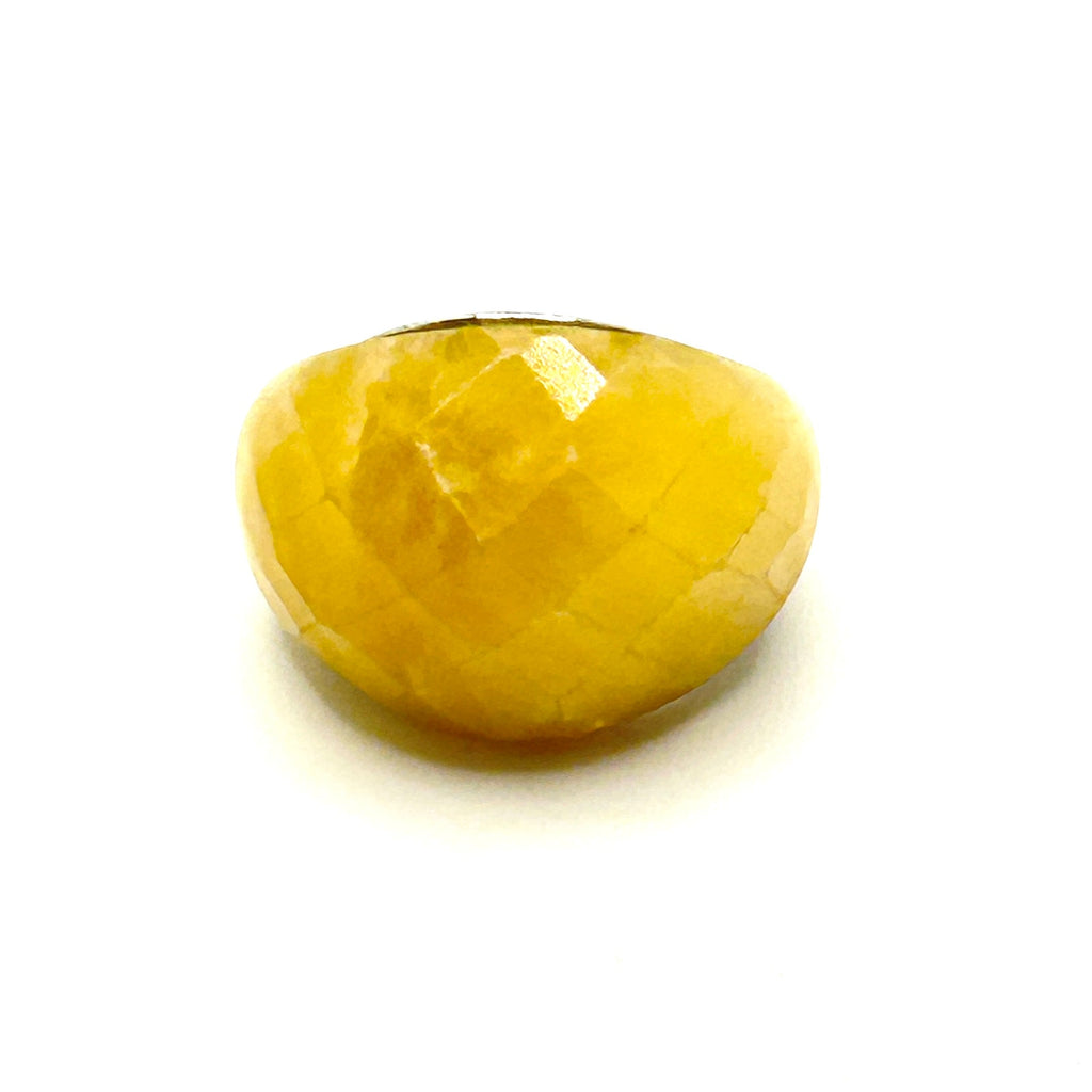 Vintage Y2K Handmade Sterling Silver Faceted Yellow Quartz Statement Ring