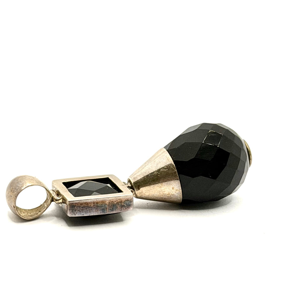 Vintage 90s Stamped 925 Sterling Black Onyx Square Drop Pendant