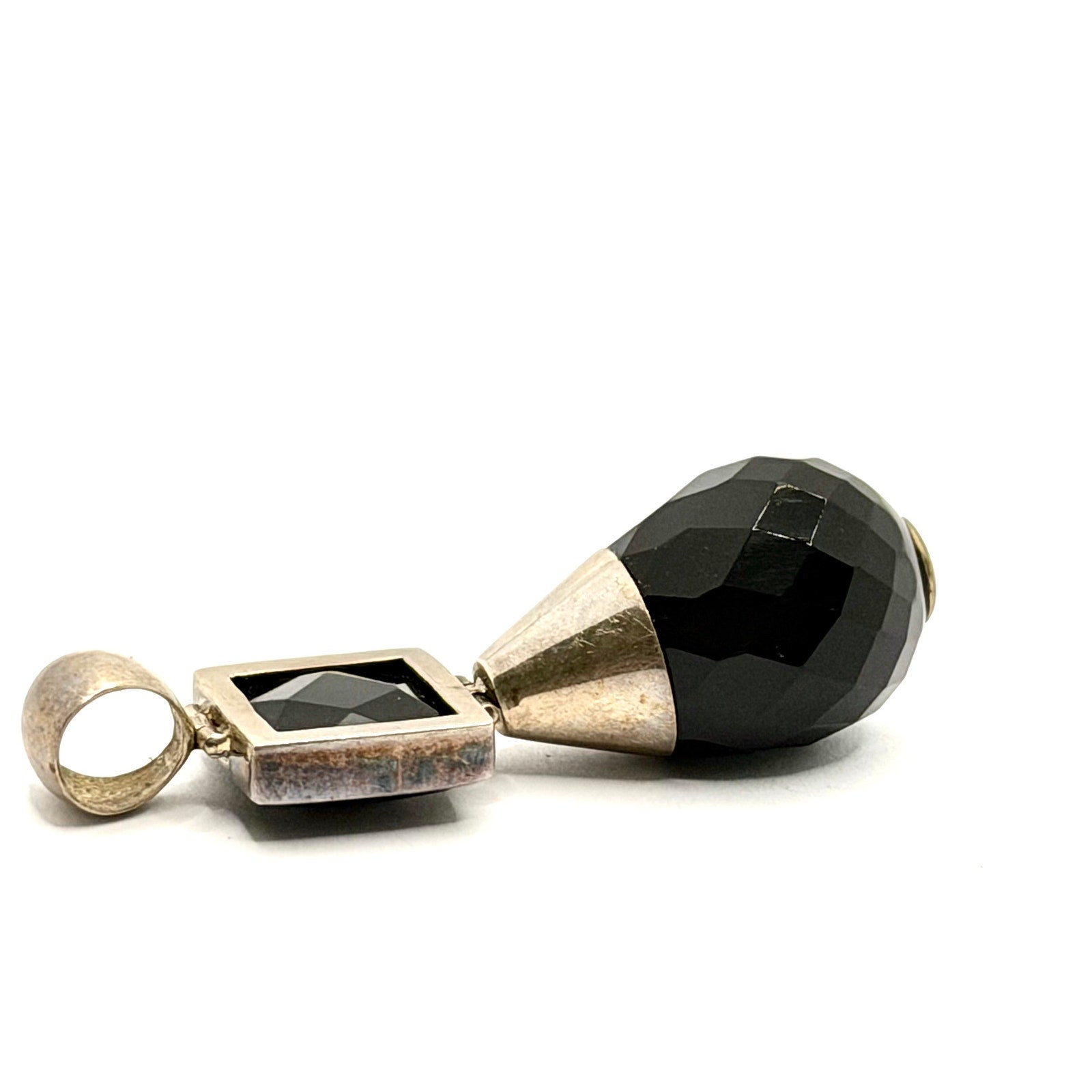 Vintage 90s Stamped 925 Sterling Black Onyx Square Drop Pendant