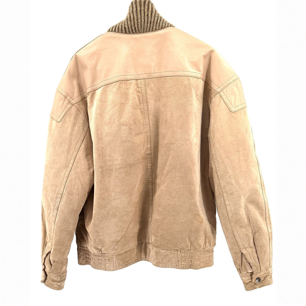 Vintage 80s Jonathan Grey Tan Genuine Leather Suede Bomber Jacket