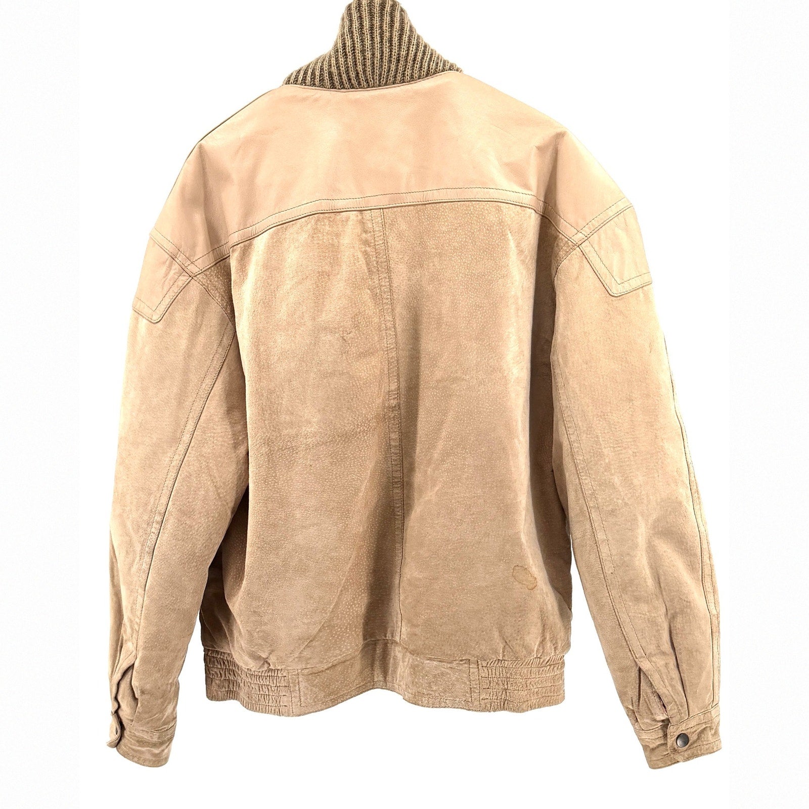 Vintage 80s Jonathan Grey Tan Genuine Leather Suede Bomber Jacket