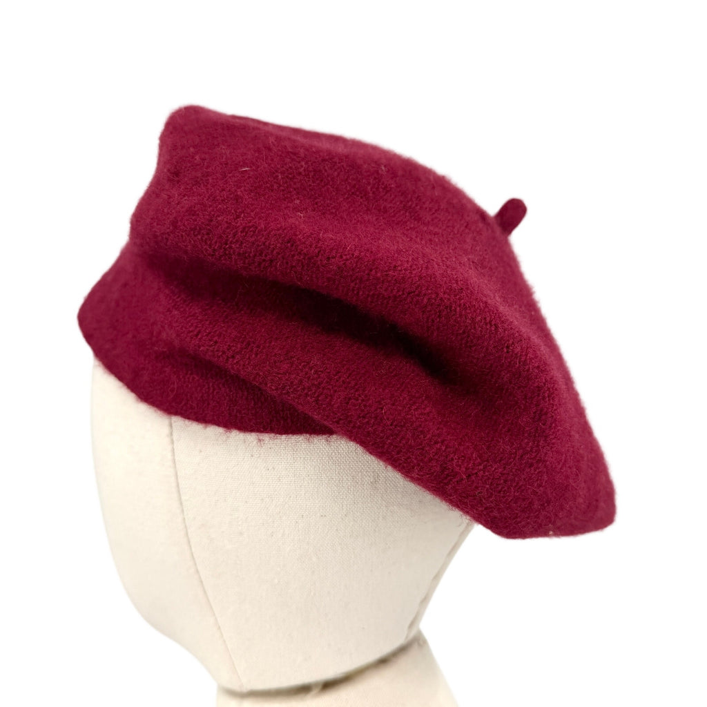 Vintage 90s Raspberry Maroon 100% Wool Slouchy French Beret Hat