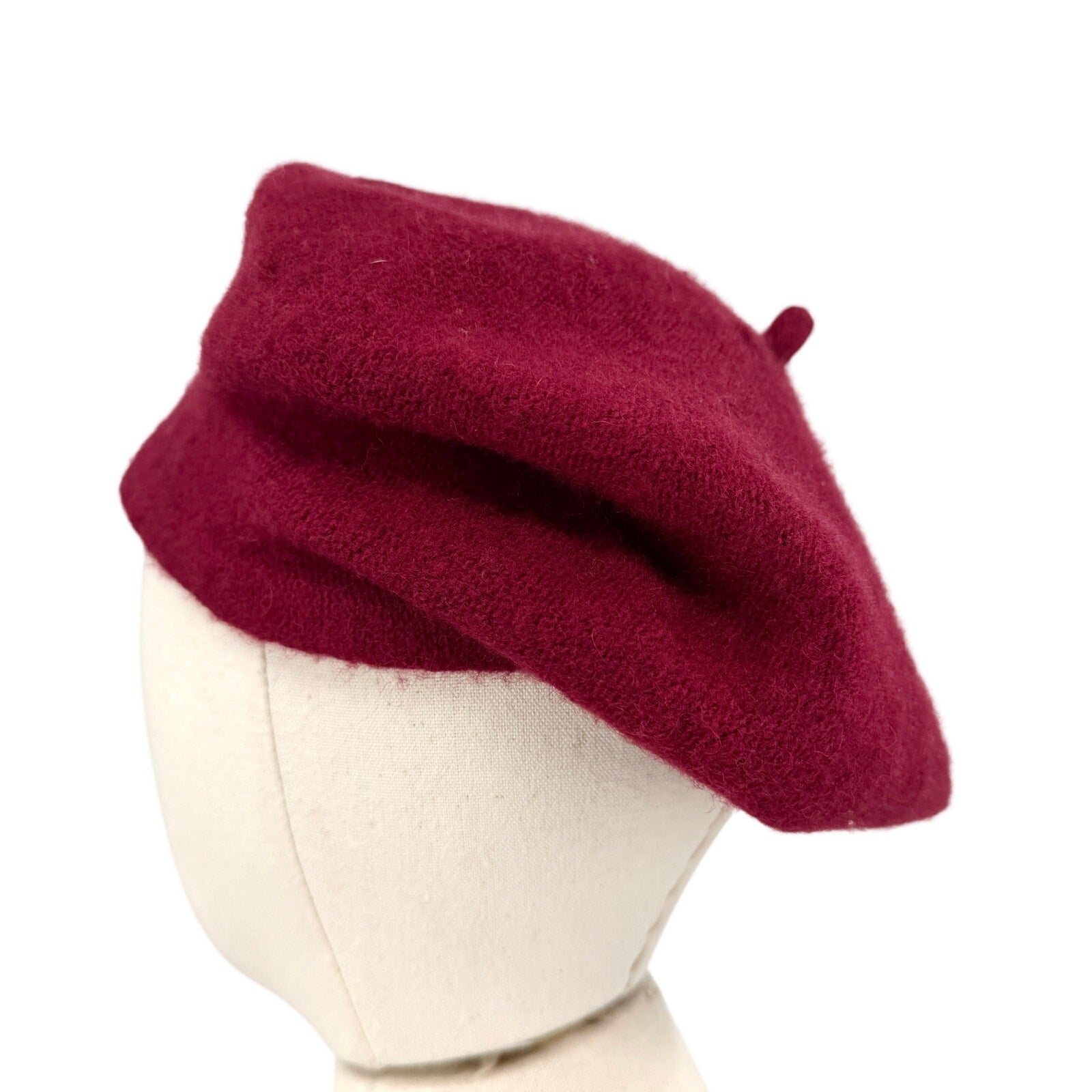 Vintage 90s Raspberry Maroon 100% Wool Slouchy French Beret Hat