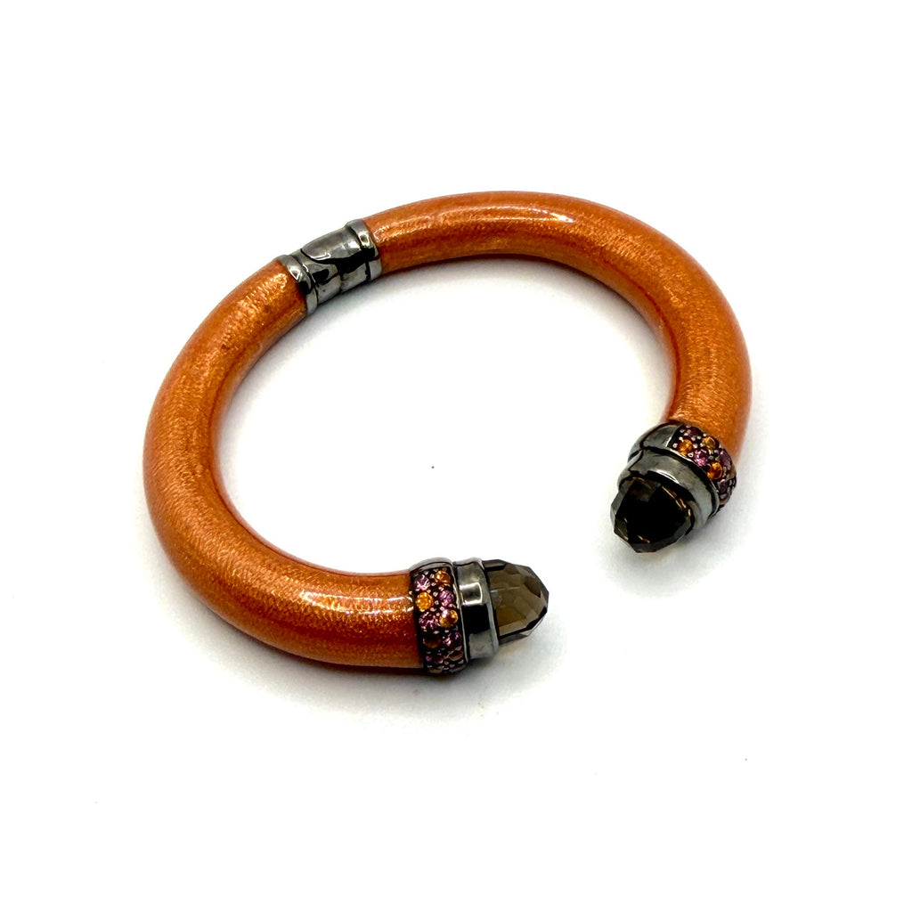 Metallic Orange Smoky Crystal Pavé Spring Hinge Bypass Cuff Bracelet