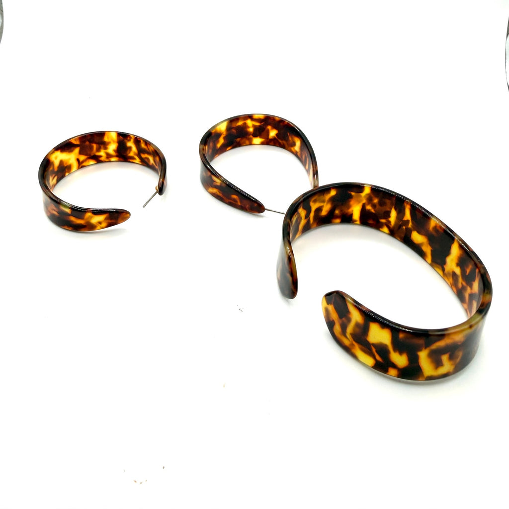 Vintage 80s Tortoiseshell Chunky Hoop Cuff Bracelet Earring Set
