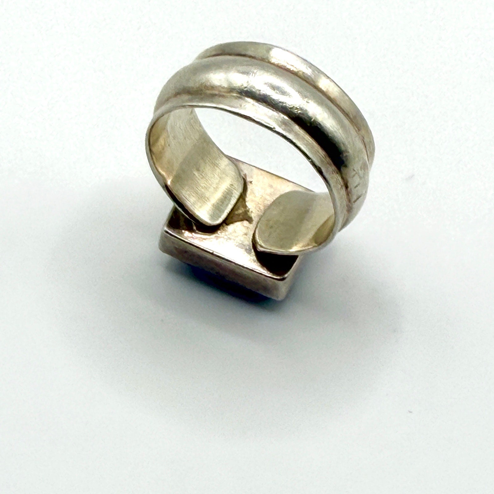 Vintage 90s Blue Lapis Sterling Silver Stamped Boho Statement Ring