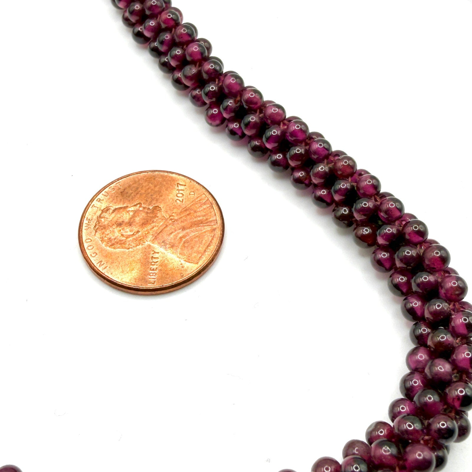 Vintage 80s Deep Wine Red Garnet Woven Bead Rope Boho Infinity Necklace