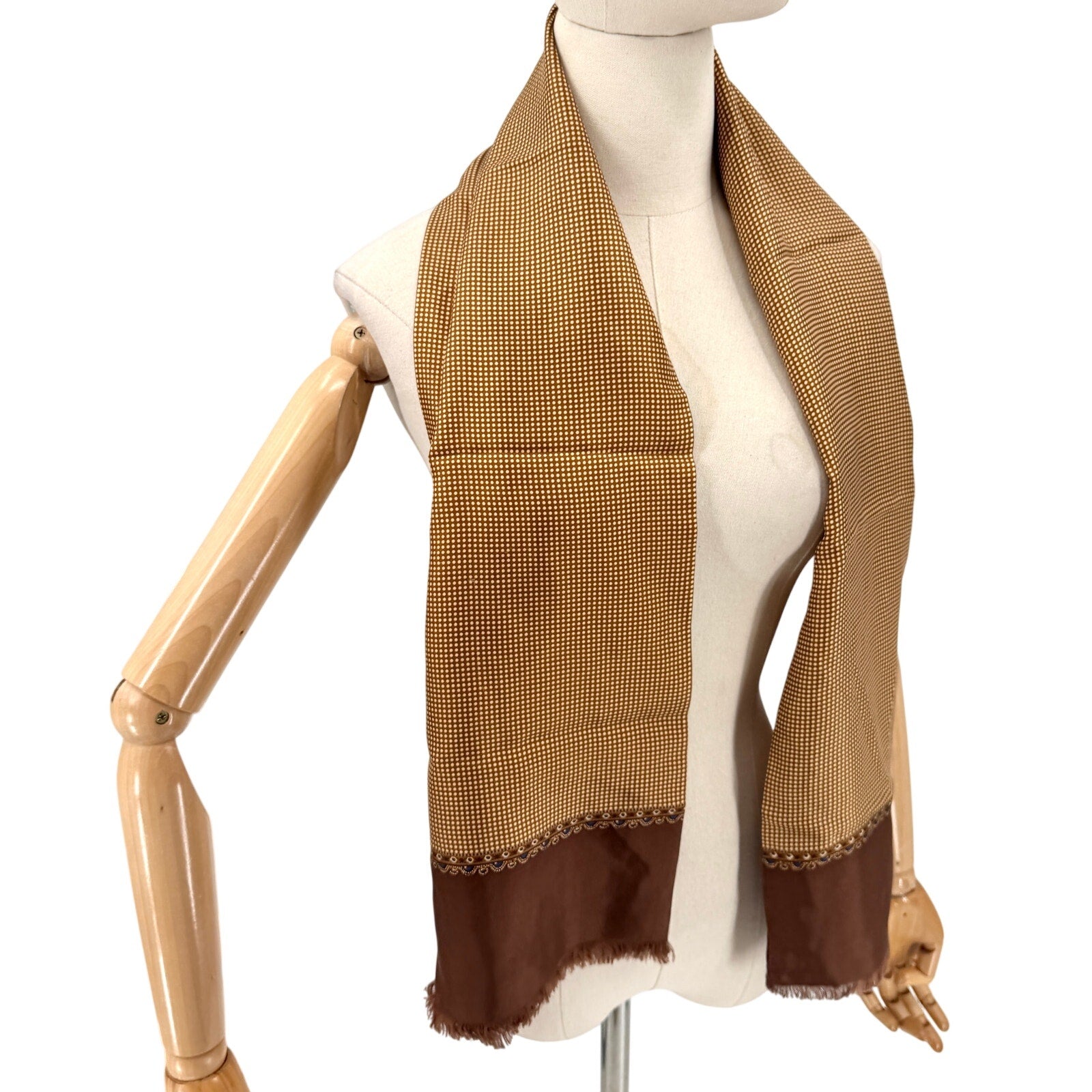 DKNY Brown 100% Silk Micro Polkadot Two Ply Neck Scarf