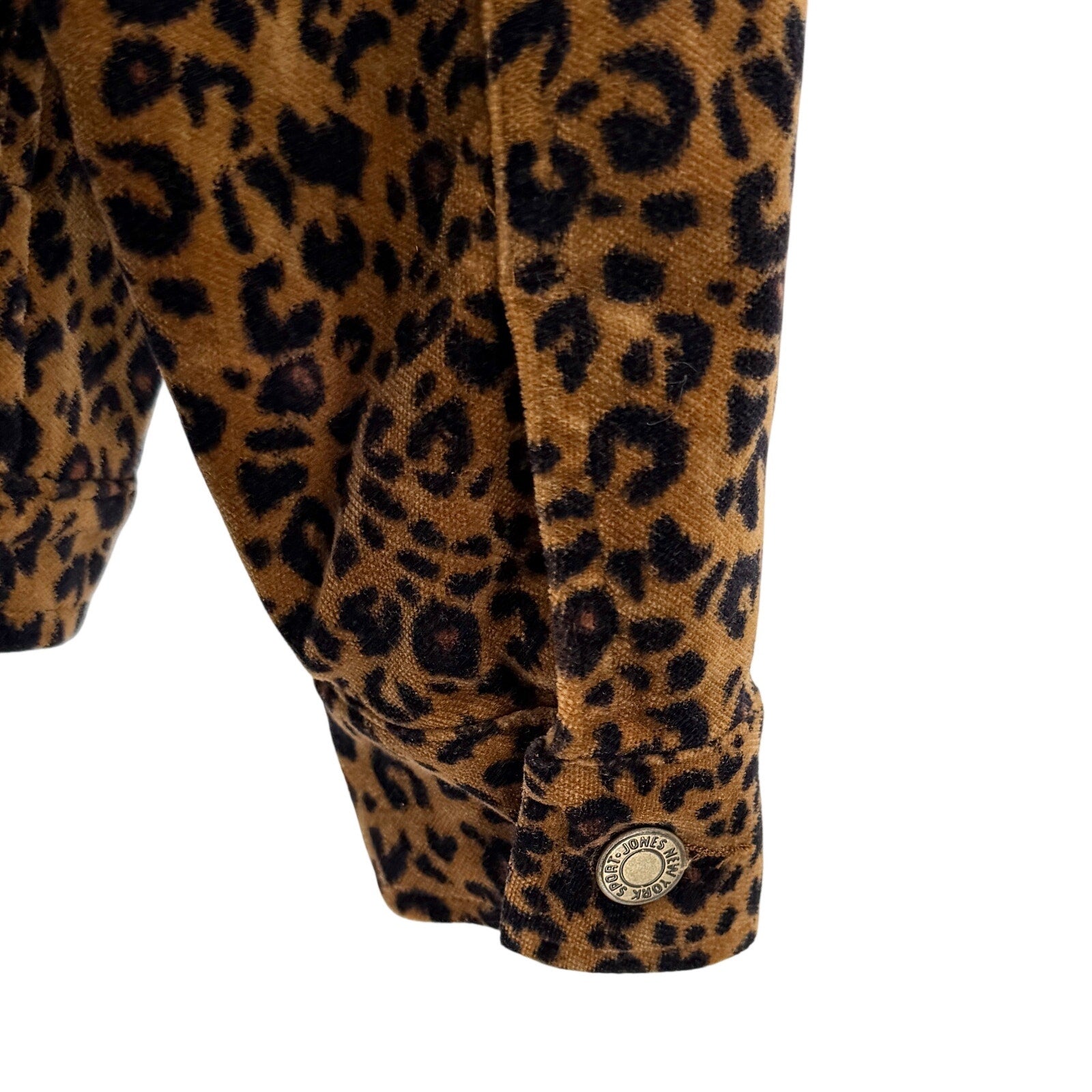Vintage 90s Jones New York Brown 100% Cotton Velvet Leopard Jacket Pants Set