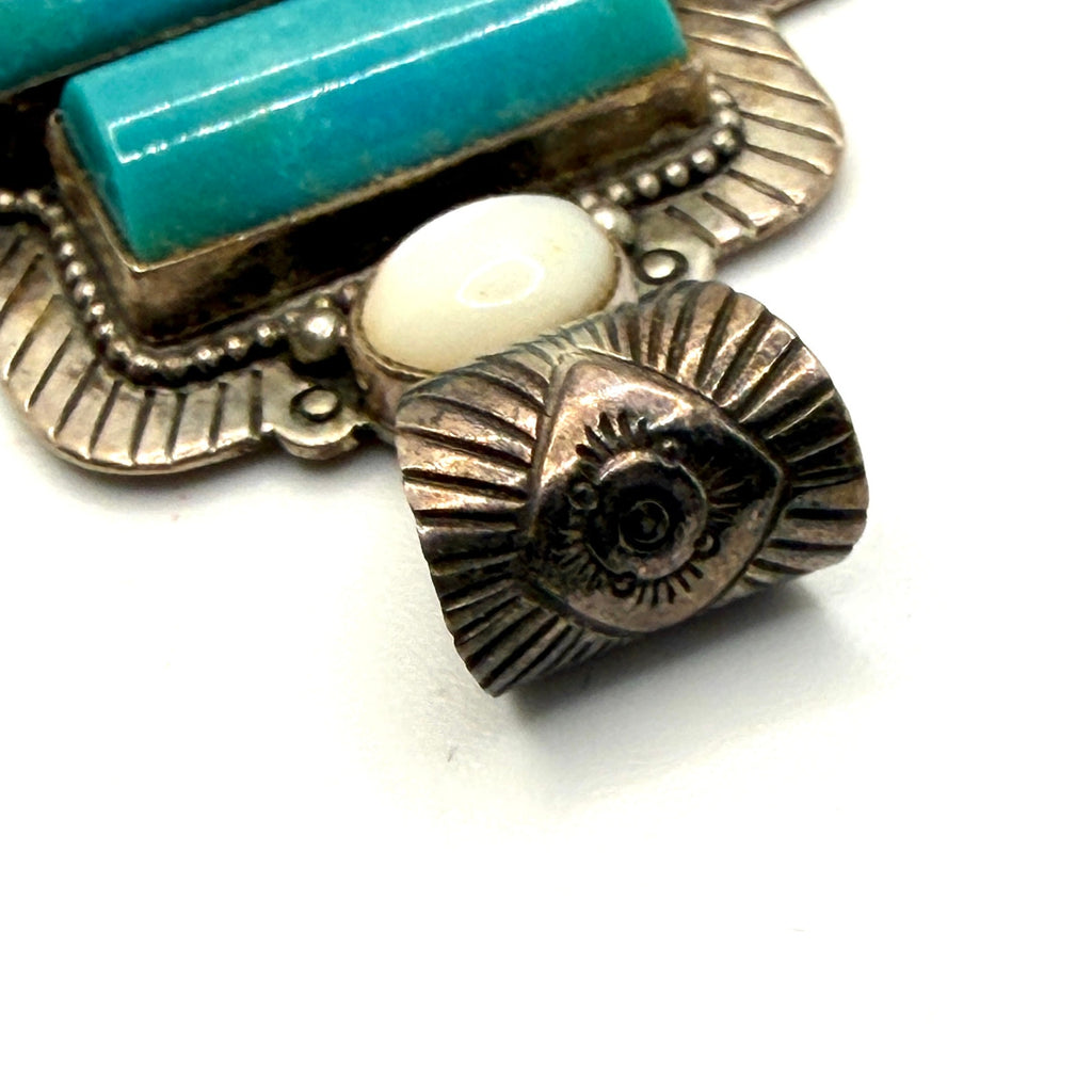 Vintage Y2K D. Troutman Sterling Turquoise Mother of Pearl Signed Pendant