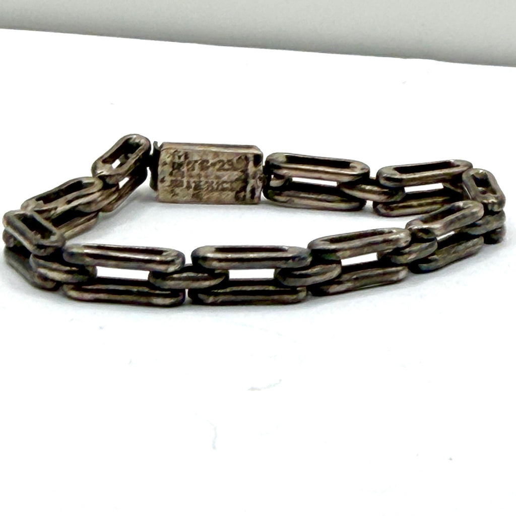 Vintage 90s Stamped Sterling Silver Modernist Geometric Link Statement Bracelet