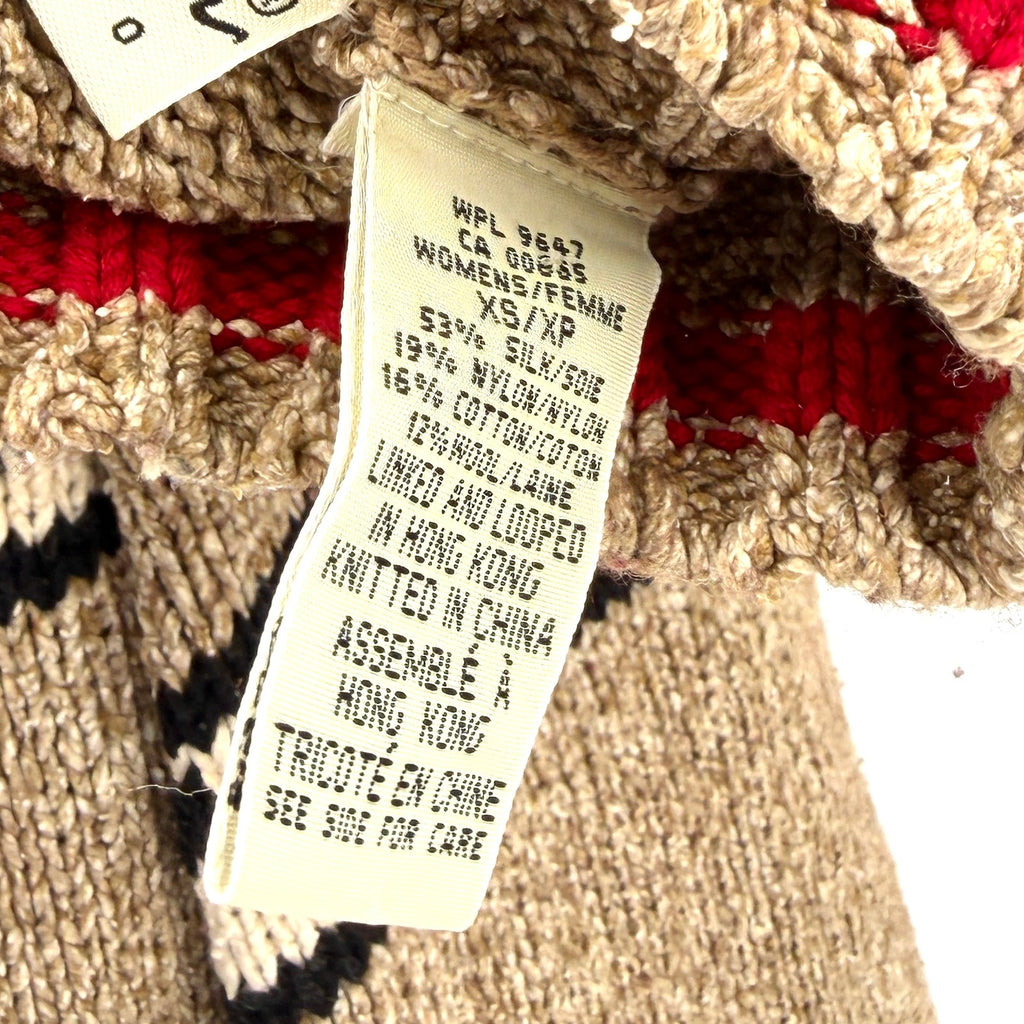 Vintage 90s Eddie Bauer Tan Red Fair Isle Reindeer Silk Blend Sweater