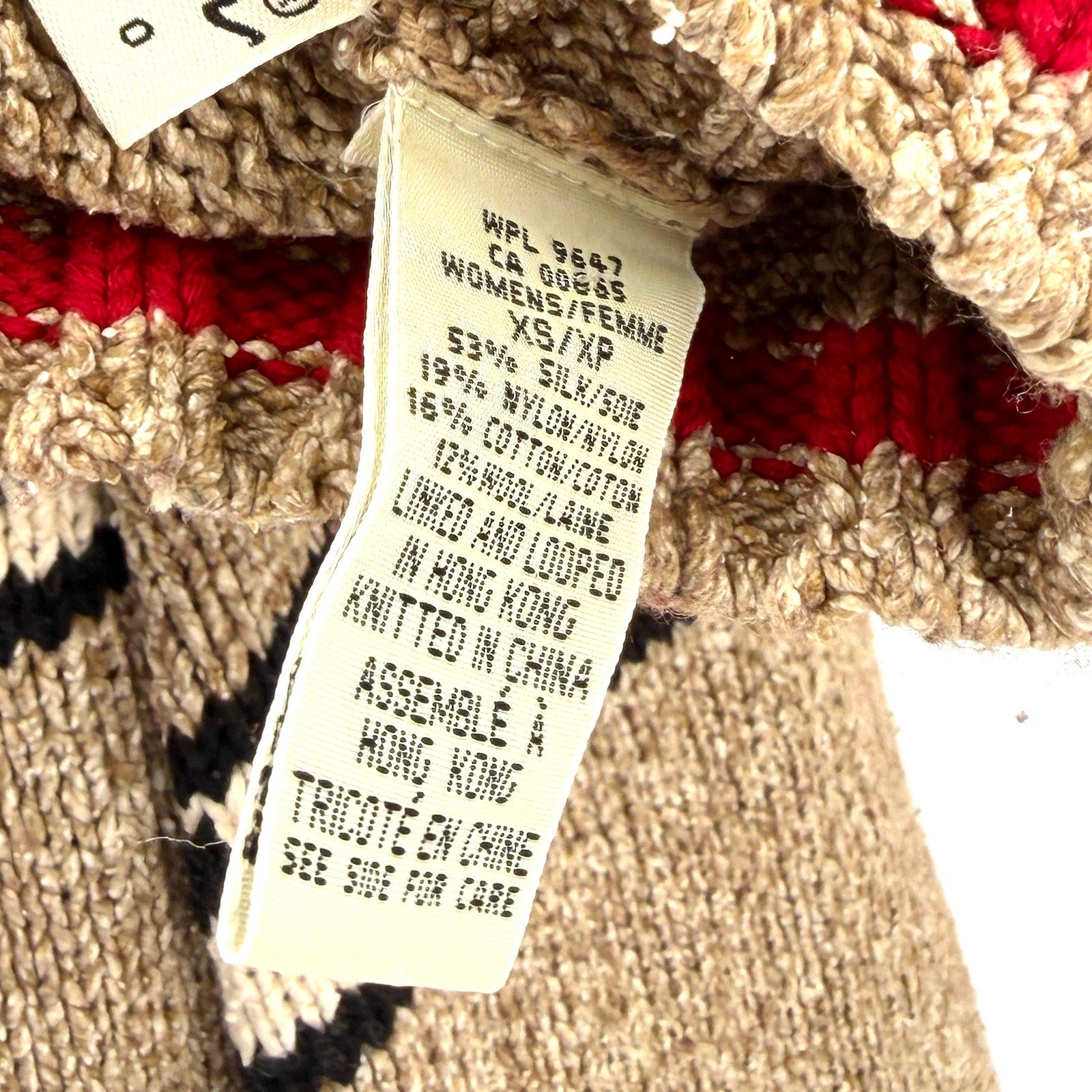 Vintage 90s Eddie Bauer Tan Red Fair Isle Reindeer Silk Blend Sweater