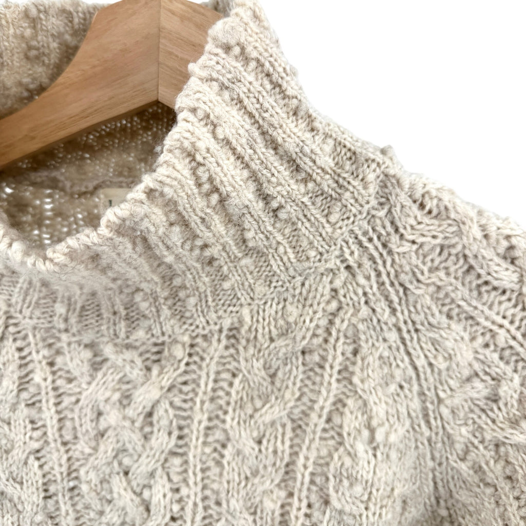 Vintage 90s J.Crew Oatmeal Cable Knit Funnel Neck Sweater