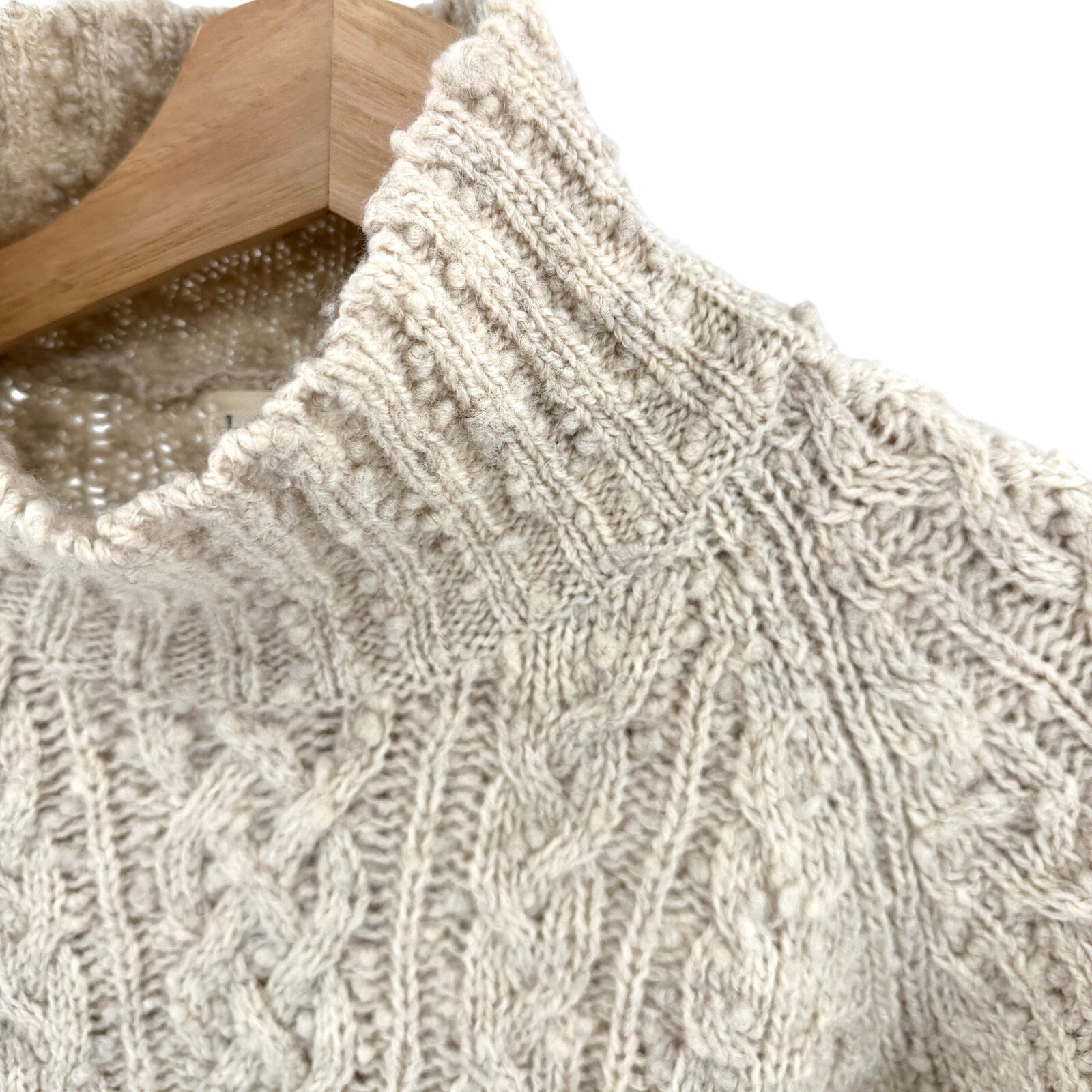 Vintage 90s J.Crew Oatmeal Cable Knit Funnel Neck Sweater