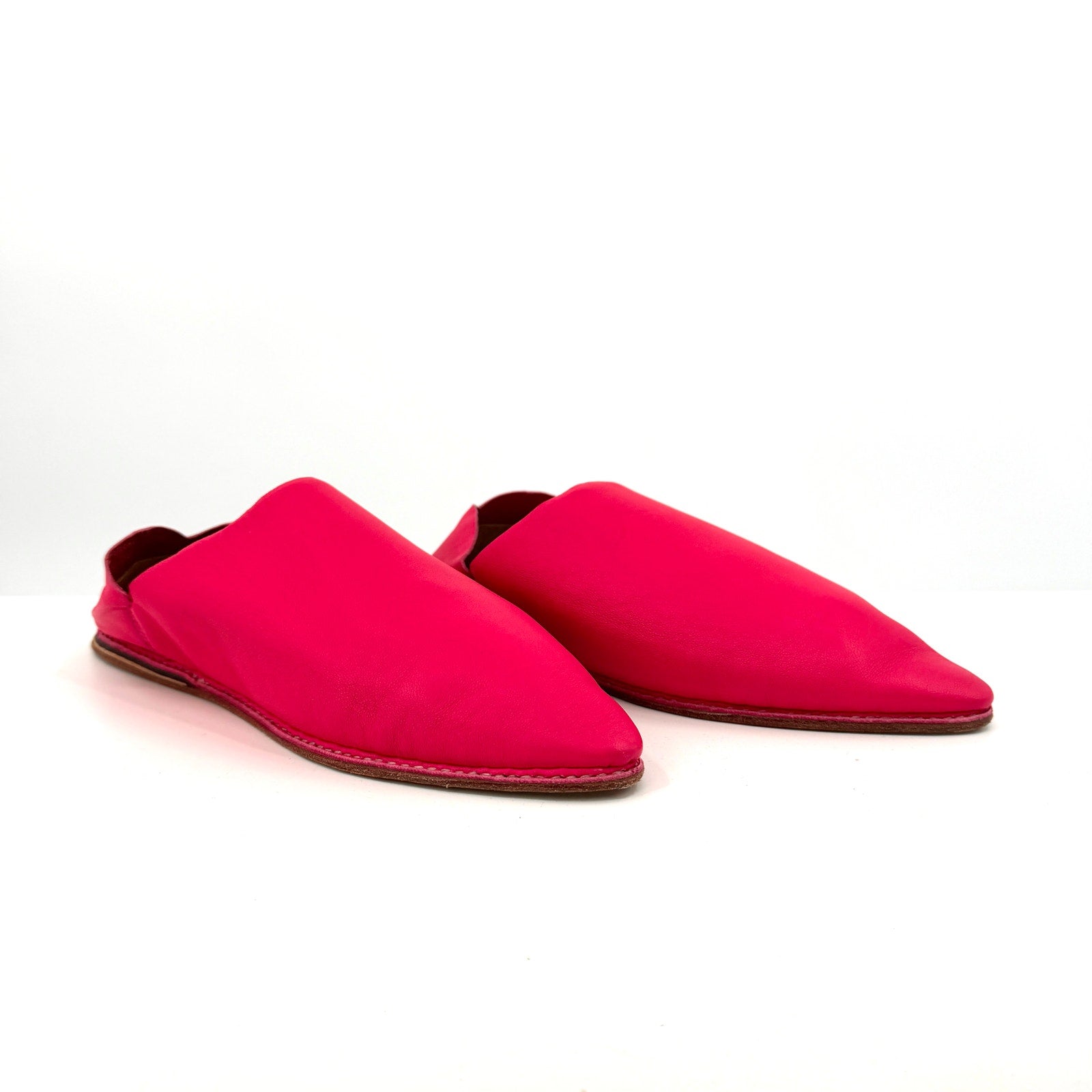 NEW Maroc Royal Asala Fes Hot Pink Genuine Leather Pointed Toe Babouche Mules