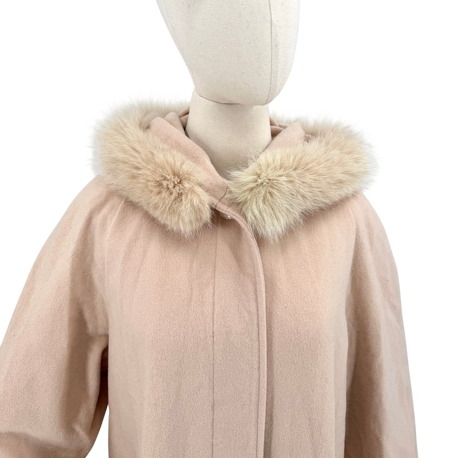 Vintage Y2K Kristen Blake Blush Pink Fox Fur Trim Hooded Coat