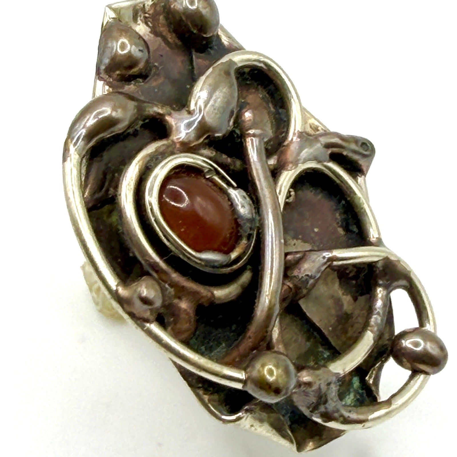 Vintage 90s Handcrafted Carnelian Sterling Silver Brutalist Abstract Ring