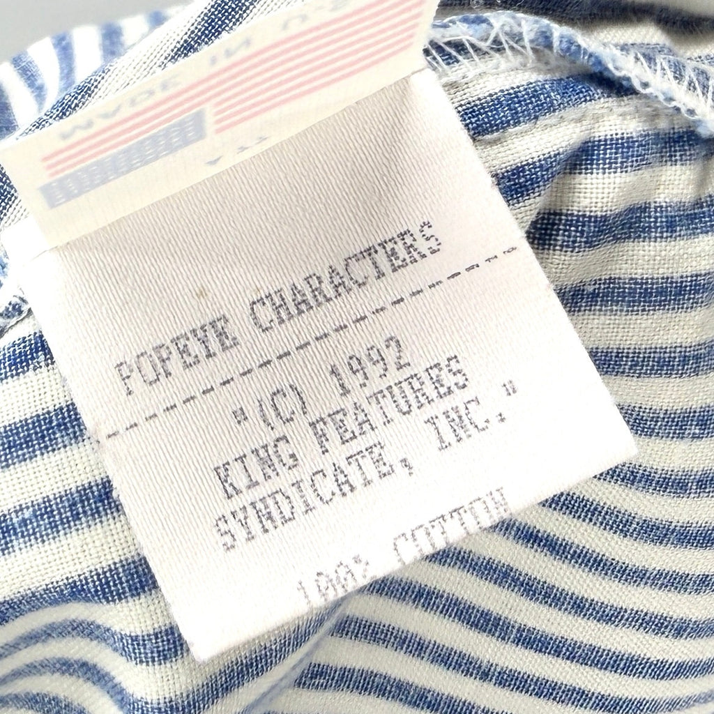 MINT Vintage 90s Too Cute Guetta Bros Popeye Blue Striped Embroidered Shirt