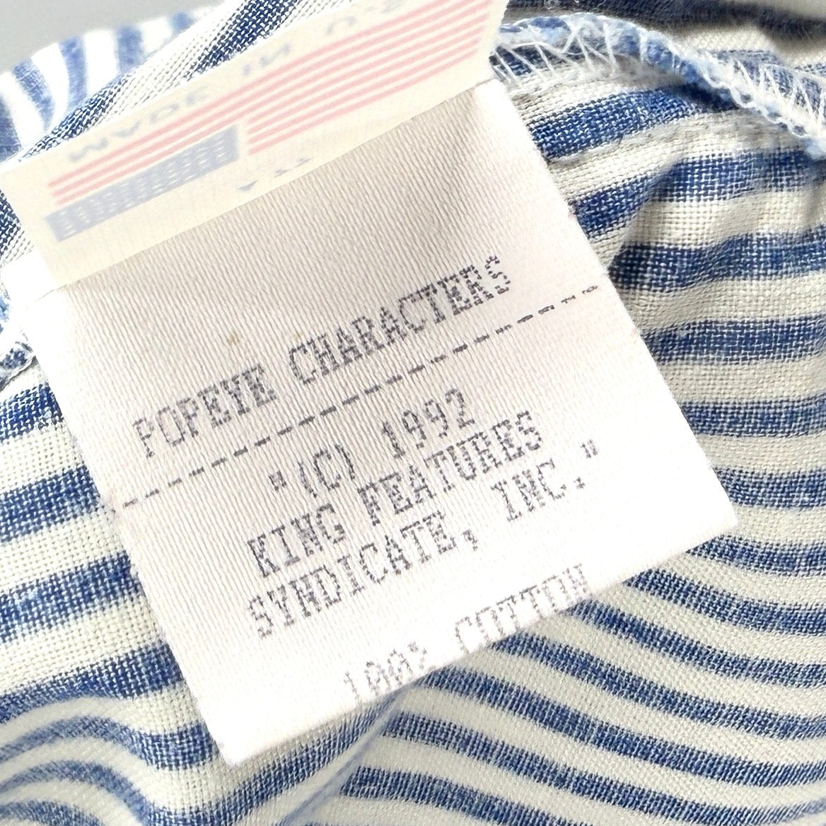 MINT Vintage 90s Too Cute Guetta Bros Popeye Blue Striped Embroidered Shirt