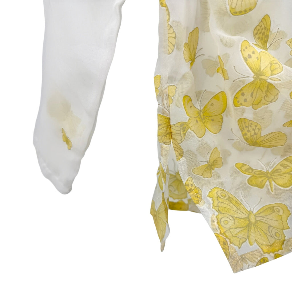 Vintage 90s Rita White Sheer Yellow Butterfly Applique Blouse Top
