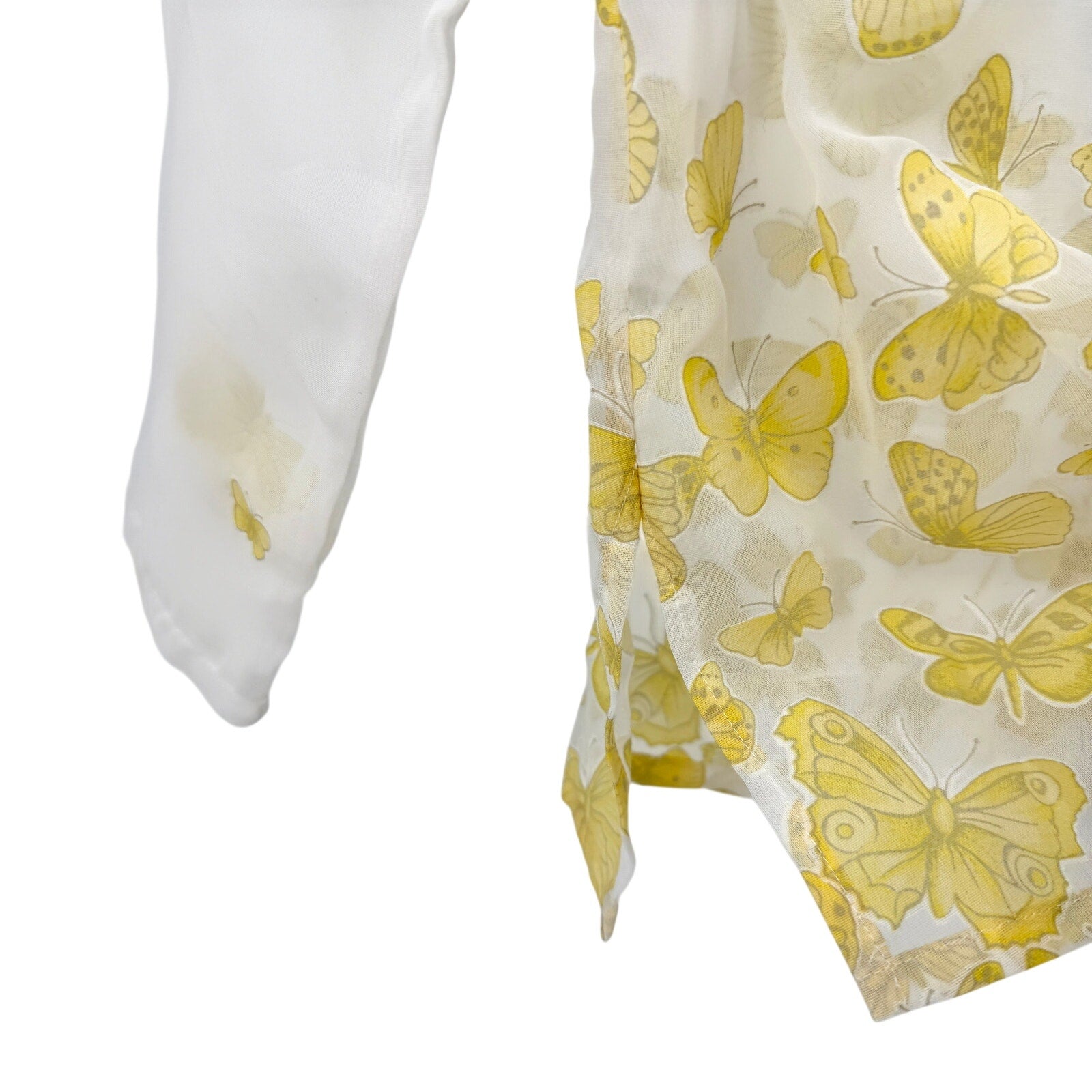 Vintage 90s Rita White Sheer Yellow Butterfly Applique Blouse Top
