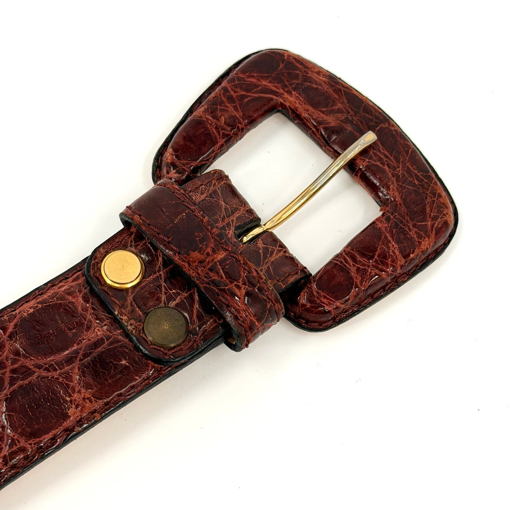 Vintage 90s Reddish Brown Genuine Crocodile Skin Minimalist Buckle Belt