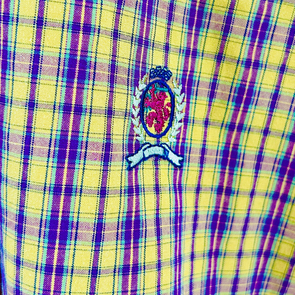 Vintage 90s Tommy Hilfiger Yellow Red Plaid Cotton Button-Down Shirt
