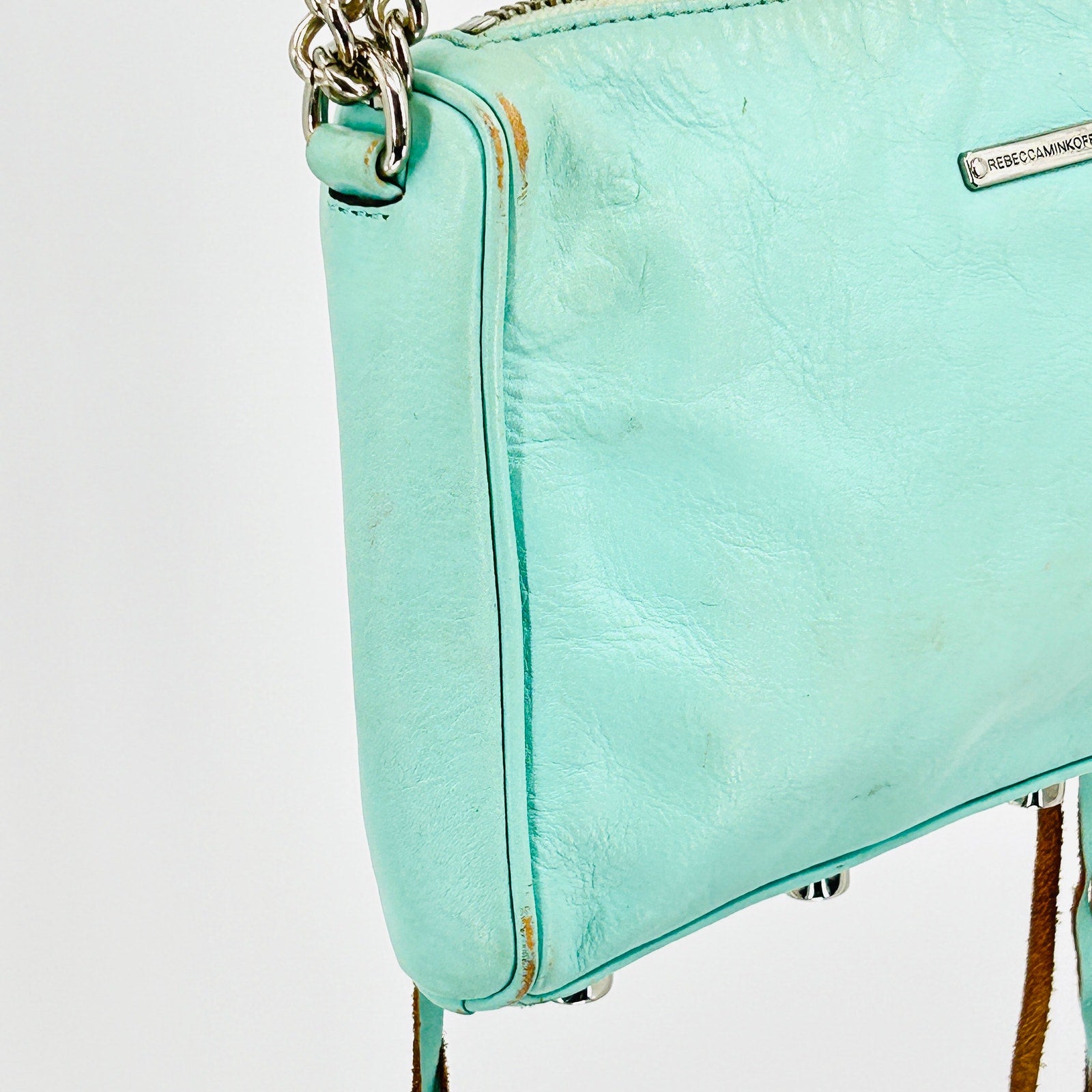 Vintage Y2K Rebecca Minkoff Mint Green Leather Silver Chain Shoulder Bag