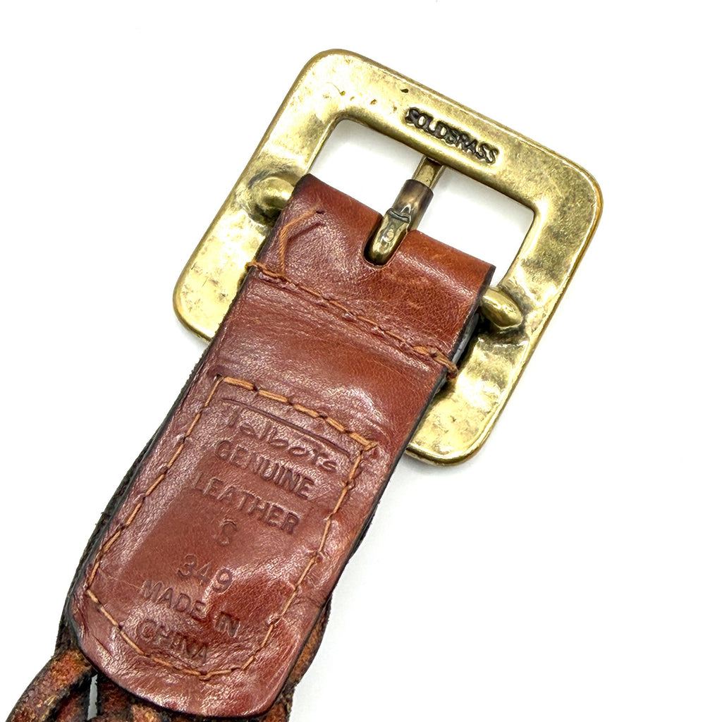Vintage 90s Talbots Brown Genuine Leather Woven Brass Buckle Belt
