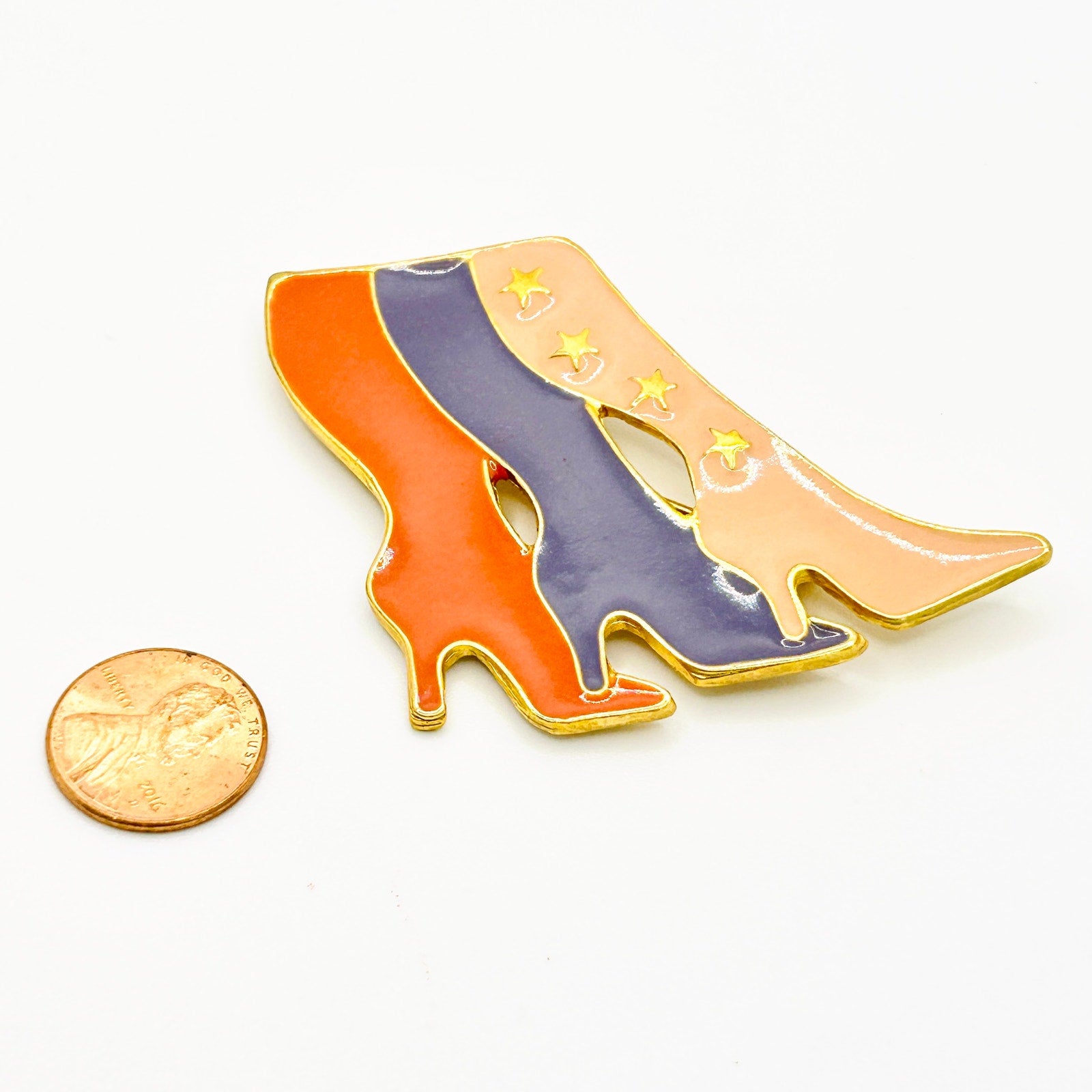 Vintage 80s Gold Enamel Glam High Heel Trio Brooch Pin