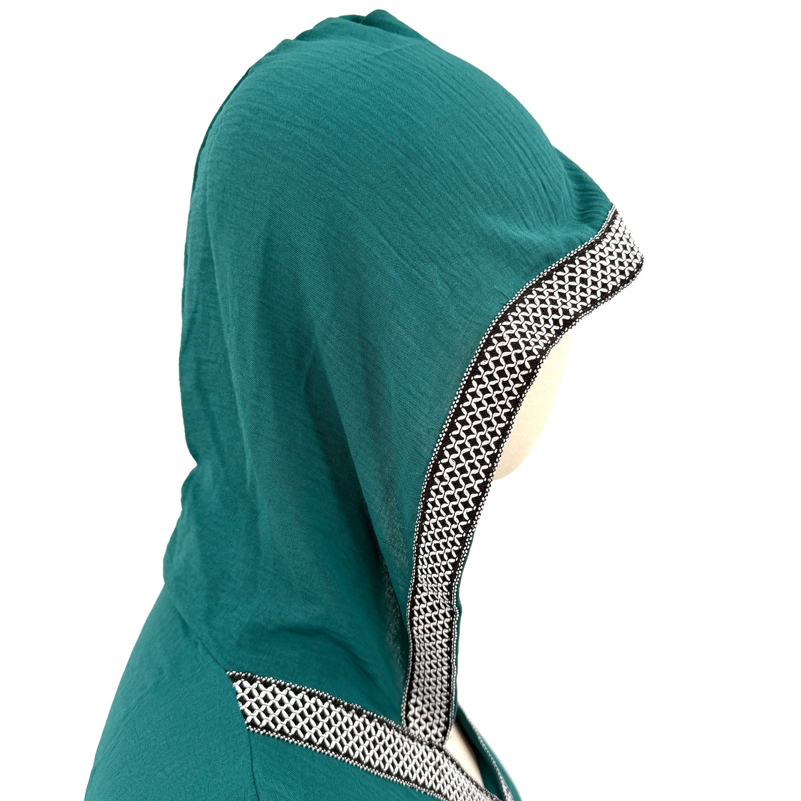 Emirati Teal Green Moroccan Style Djellaba Hooded Kaftan