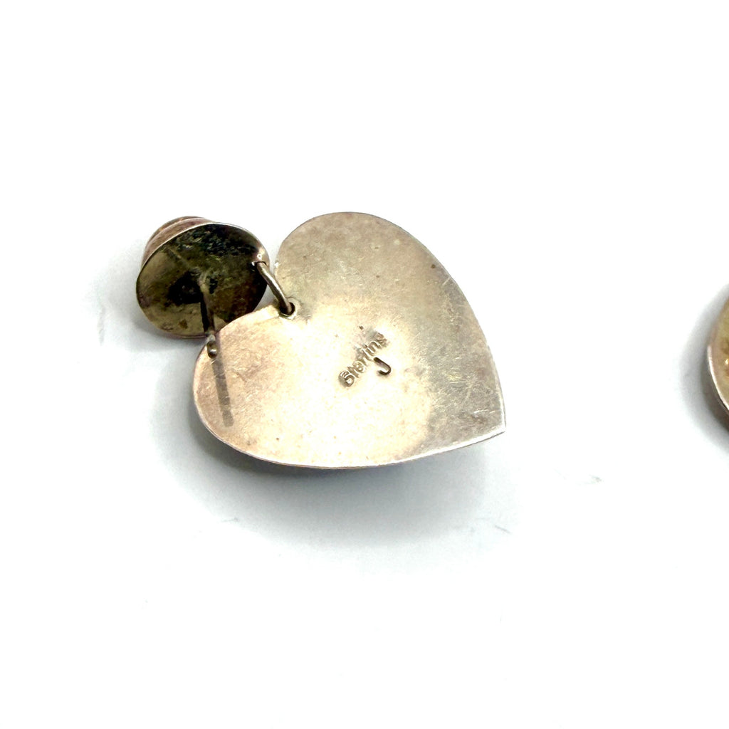 Vintage 90s Jason Livingston Signed Sterling Silver Lapis Amber Heart Earrings
