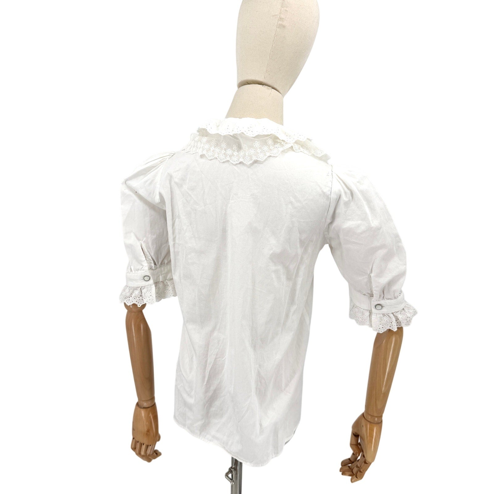 The Kooples White Cotton Lace Ruffle Puff Sleeve Blouse