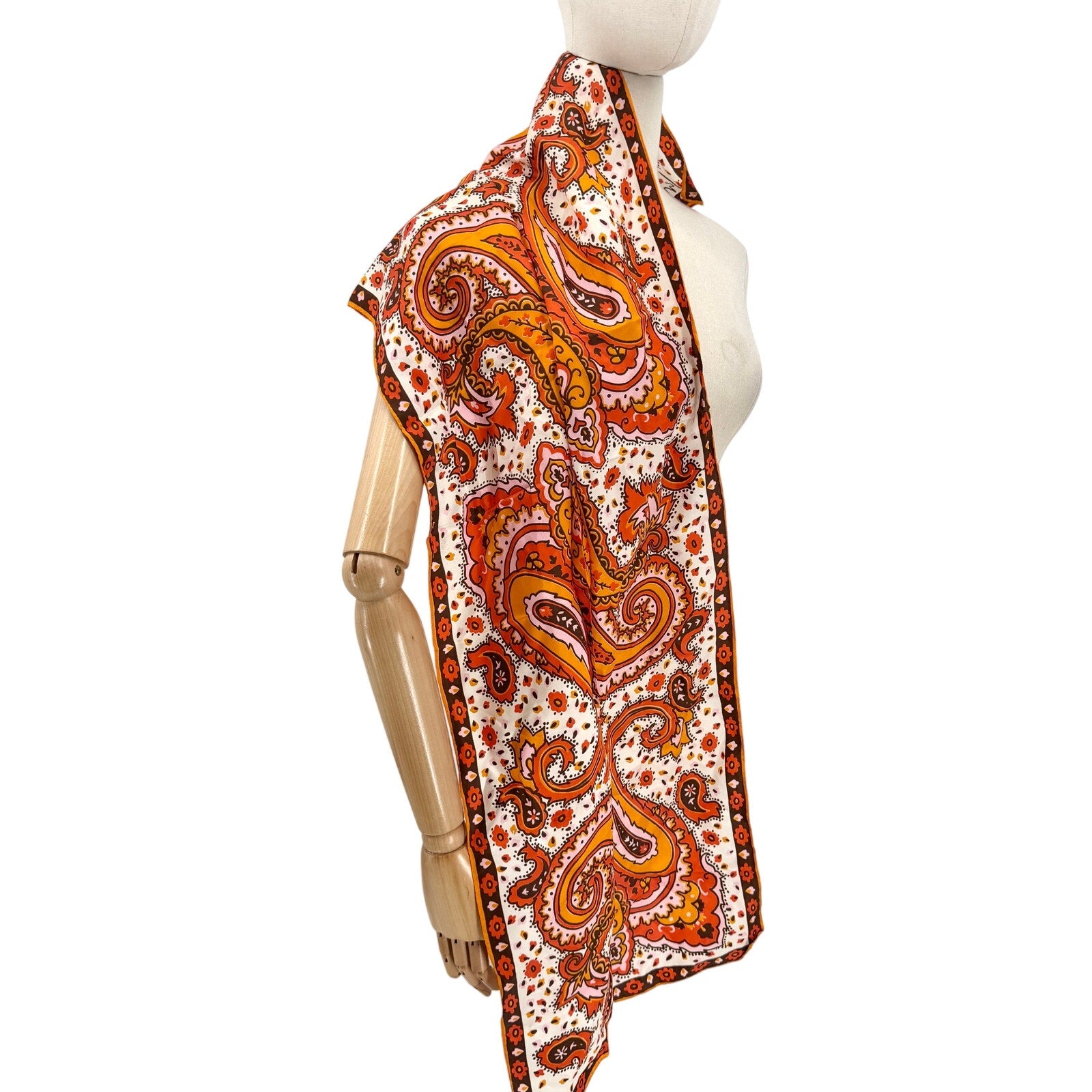 Vintage 70s Vera Neumann Orange 100% Silk Paisley Scarf