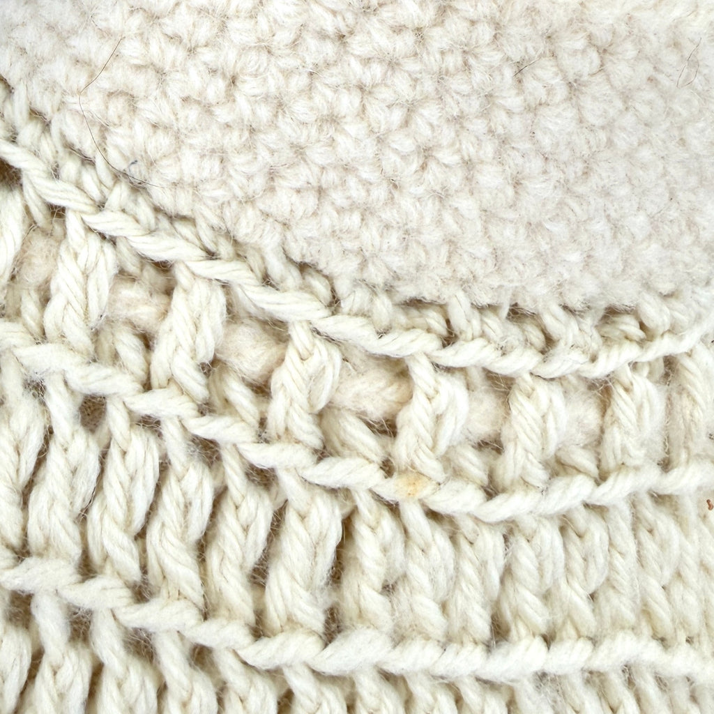 Vintage 70s Cream Hand Crocheted High Neck Tie Poncho