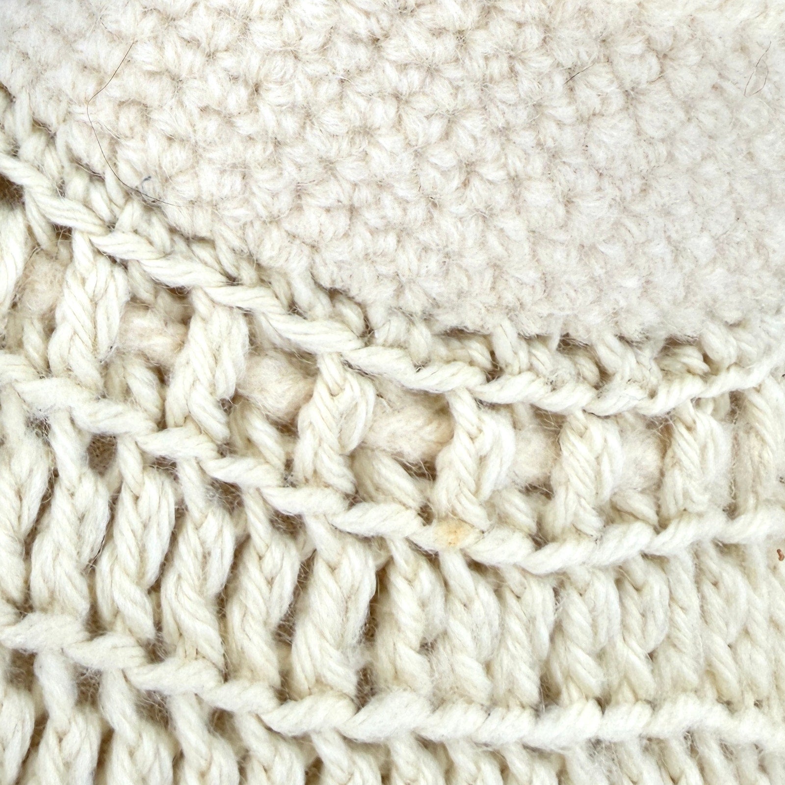 Vintage 70s Cream Hand Crocheted High Neck Tie Poncho