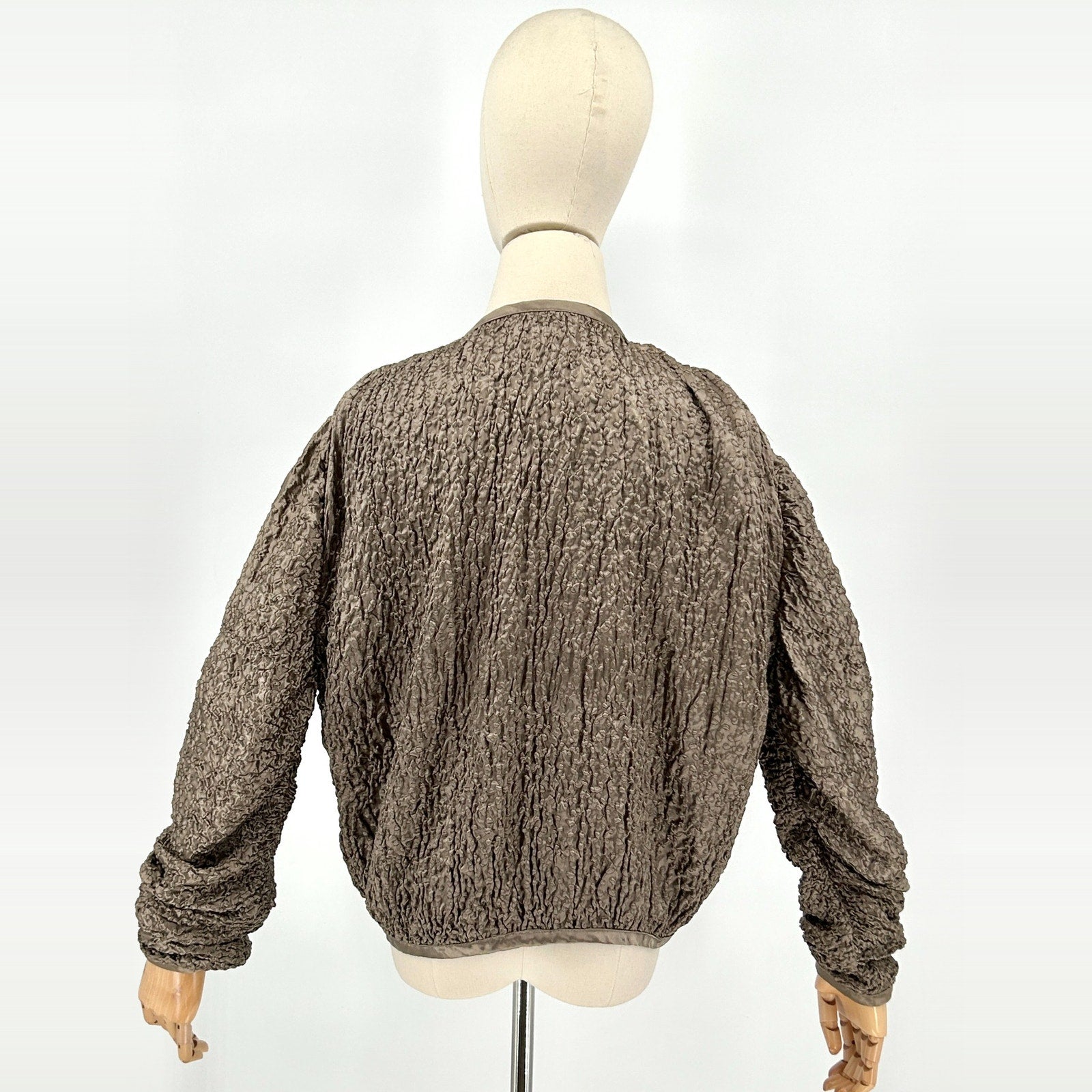 Vintage 90s Double D Ranchwear Taupe Crinkled Smocked Concho Button Jacket