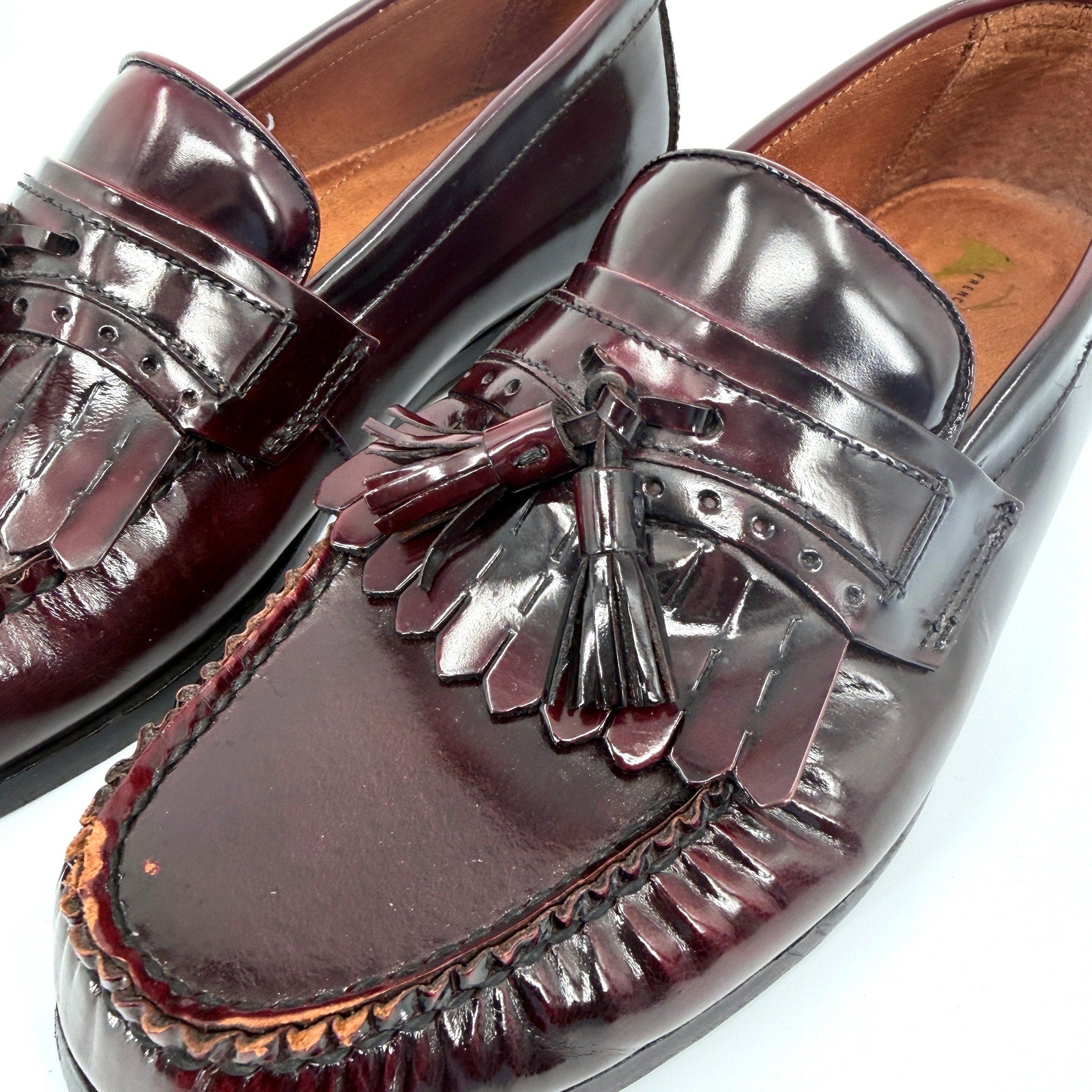 Vintage 90s French Shriner Brown Genuine Leather Tassel Kiltie Beltway Loafers
