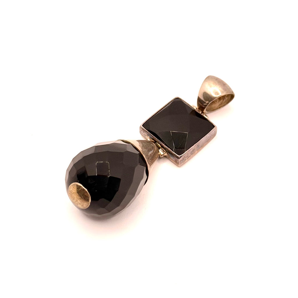 Vintage 90s Stamped 925 Sterling Black Onyx Square Drop Pendant